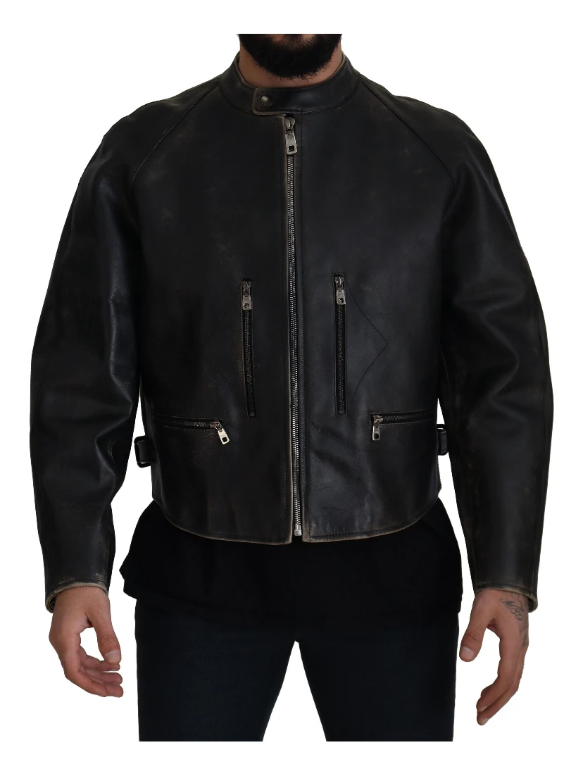 Black Leather Zipper Biker Coat Jacket