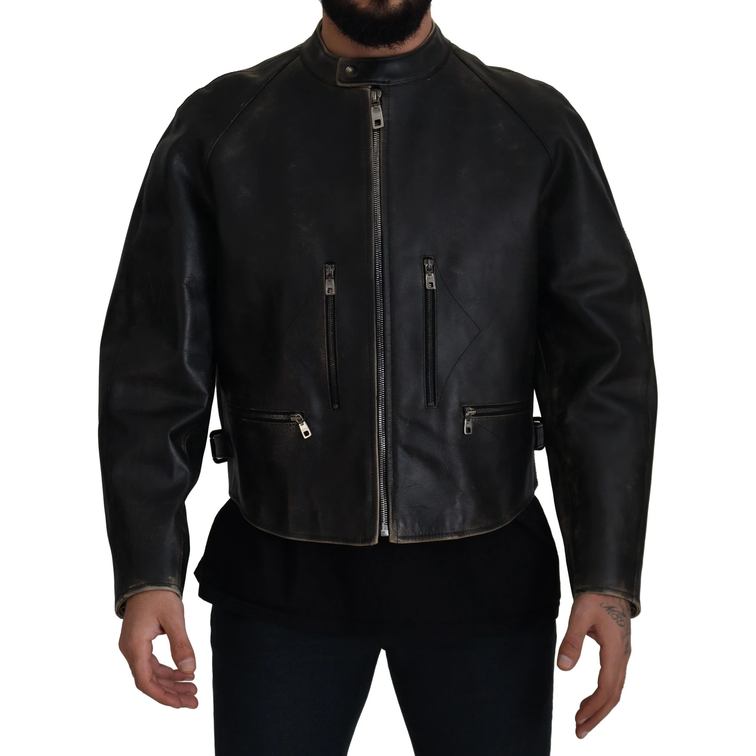 Black Leather Zipper Biker Coat Jacket