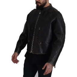 Black Leather Zipper Biker Coat Jacket