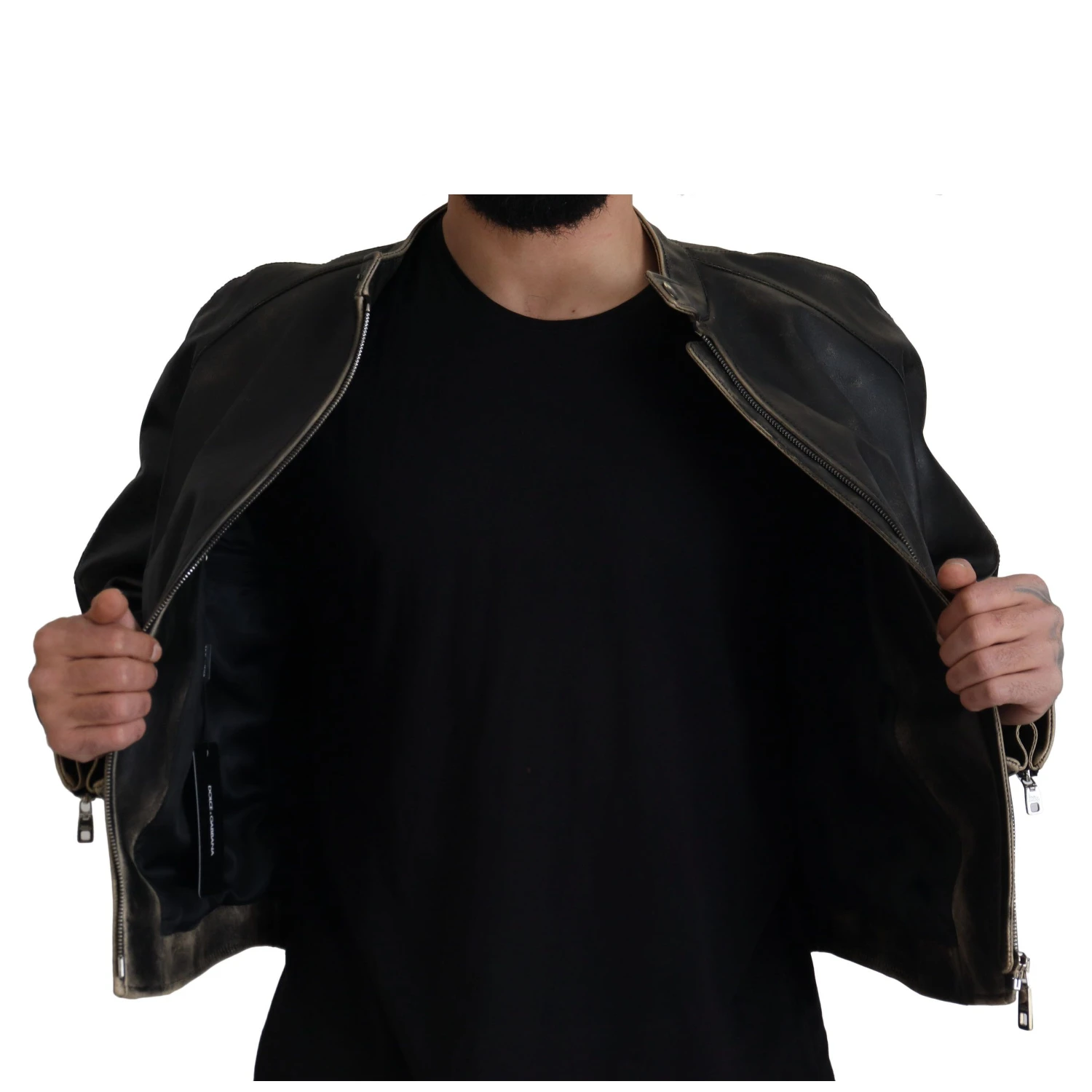 Black Leather Zipper Biker Coat Jacket