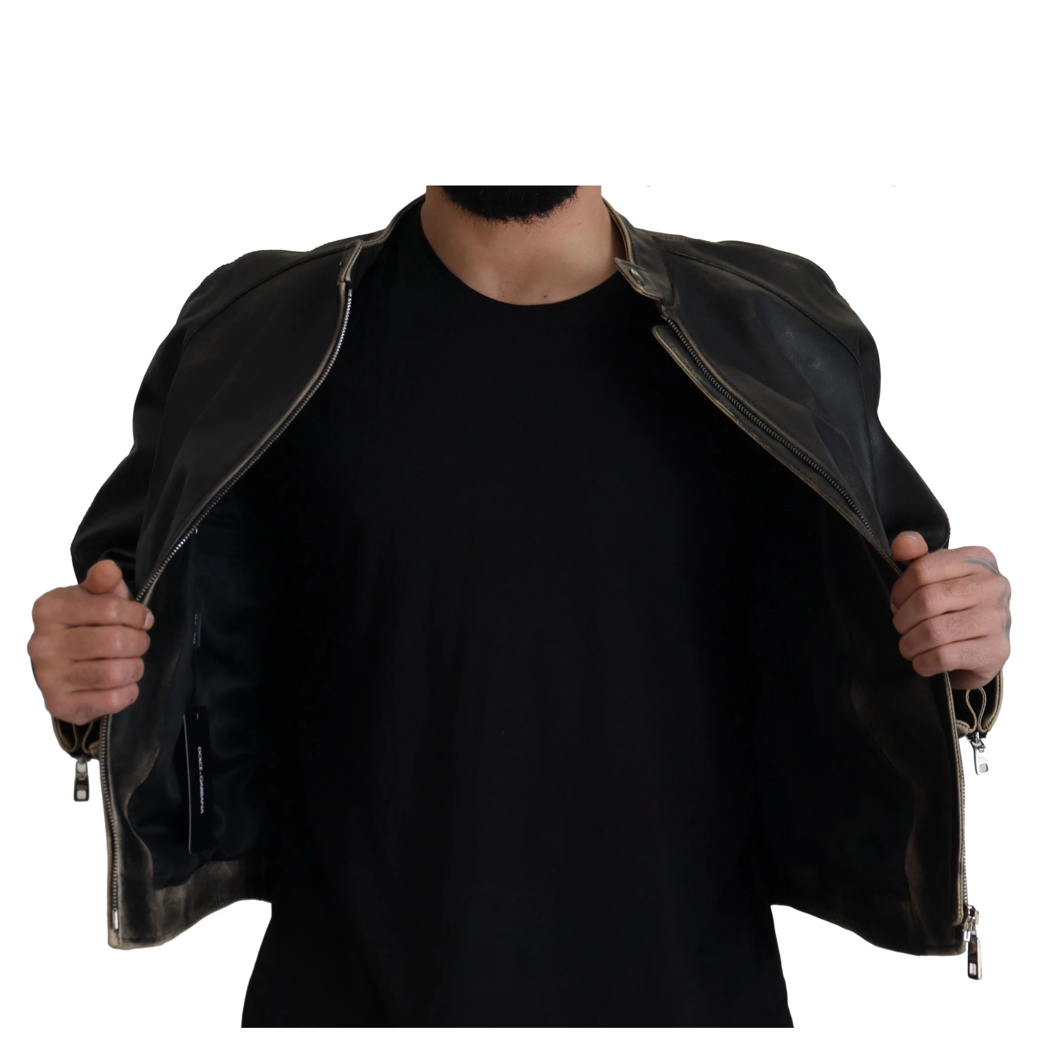 Black Leather Zipper Biker Coat Jacket
