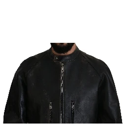 Black Leather Zipper Biker Coat Jacket