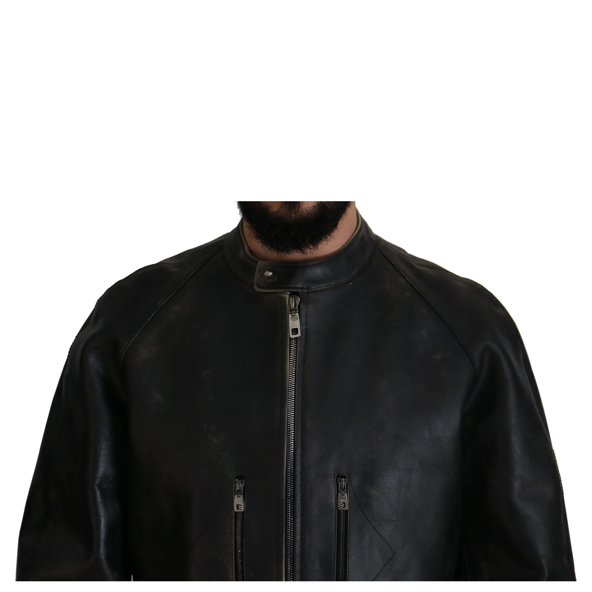 Black Leather Zipper Biker Coat Jacket