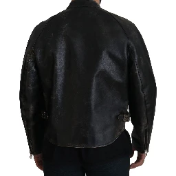 Black Leather Zipper Biker Coat Jacket