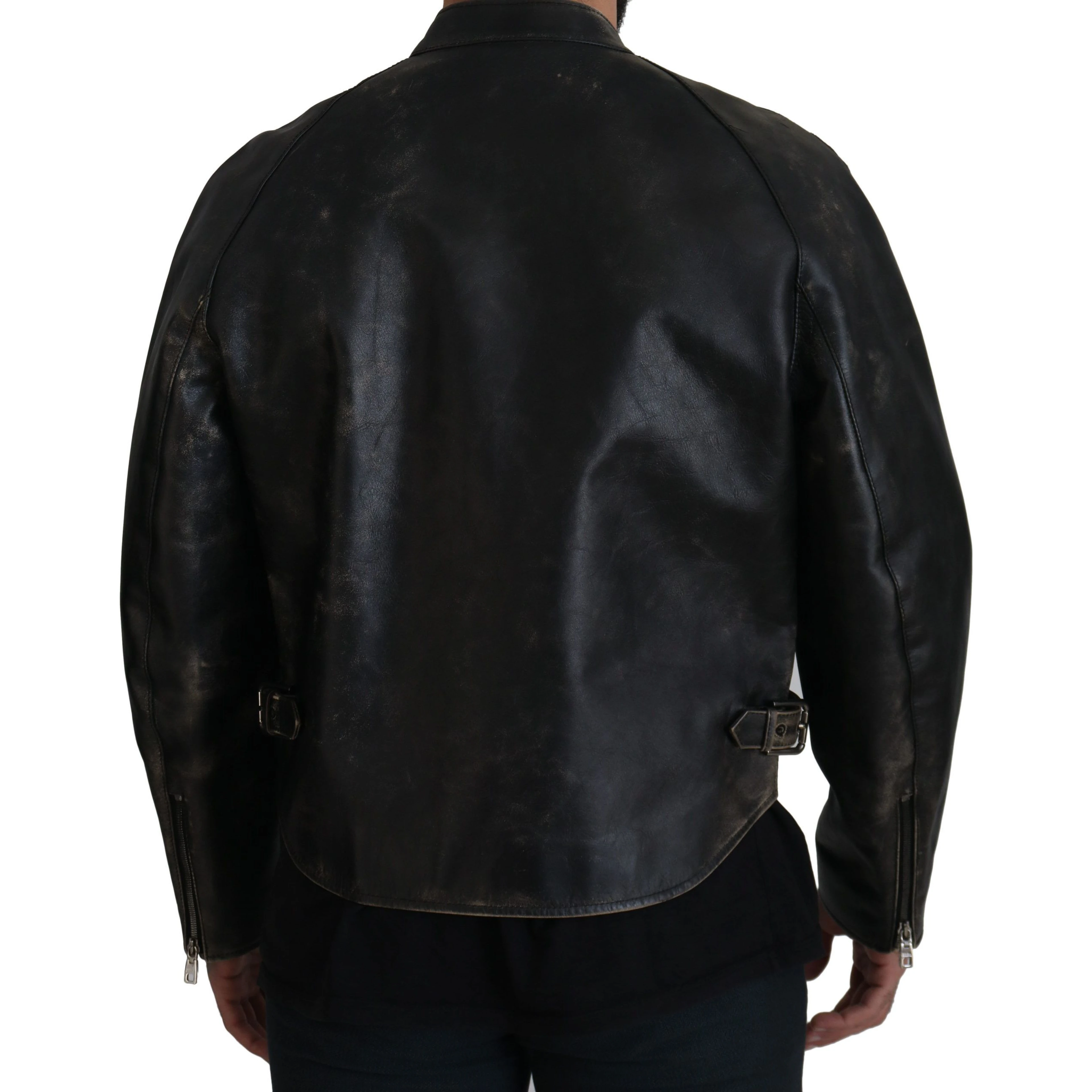 Black Leather Zipper Biker Coat Jacket