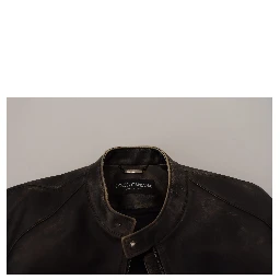 Black Leather Zipper Biker Coat Jacket
