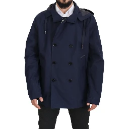 Blue Hooded Double Breasted Coat Jacket