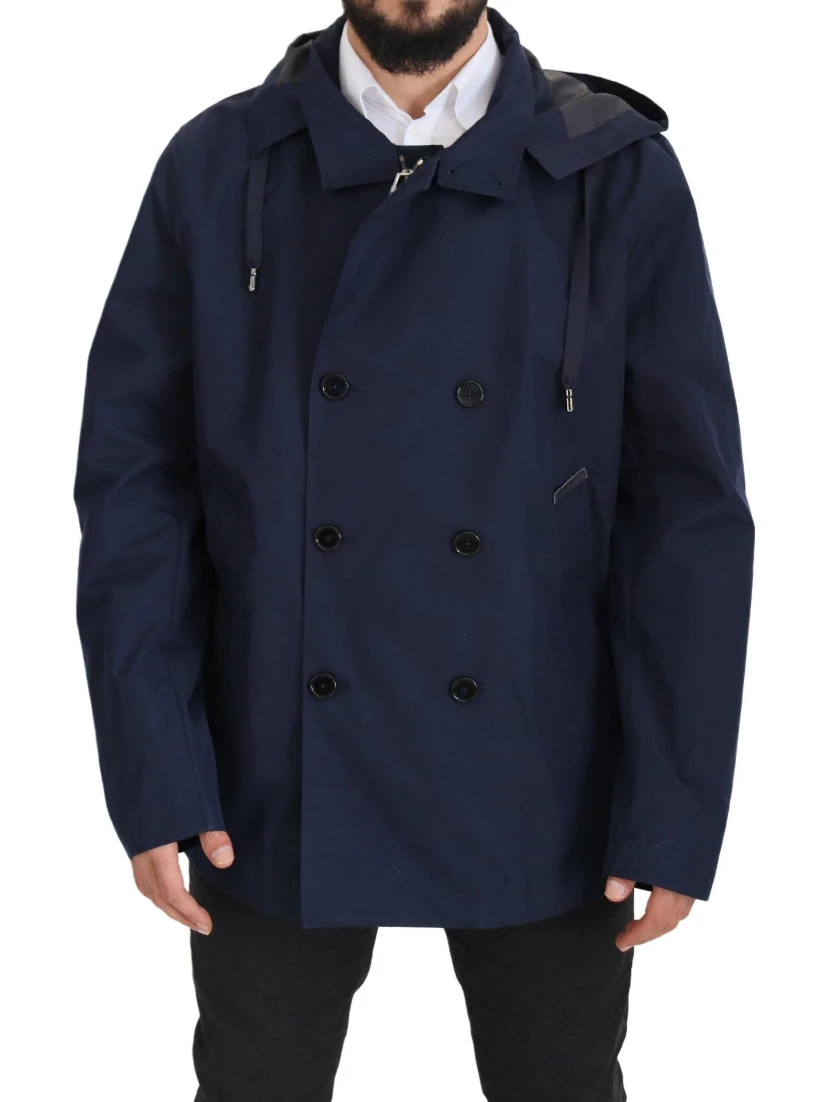 Blue Hooded Double Breasted Coat Jacket