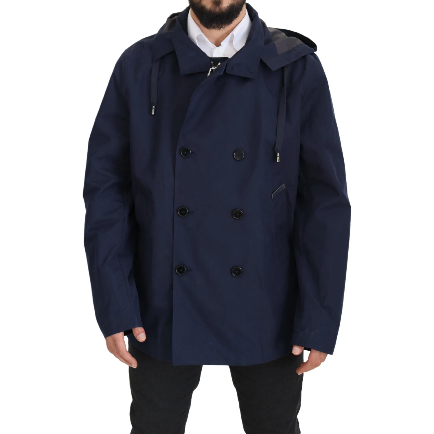 Blue Hooded Double Breasted Coat Jacket