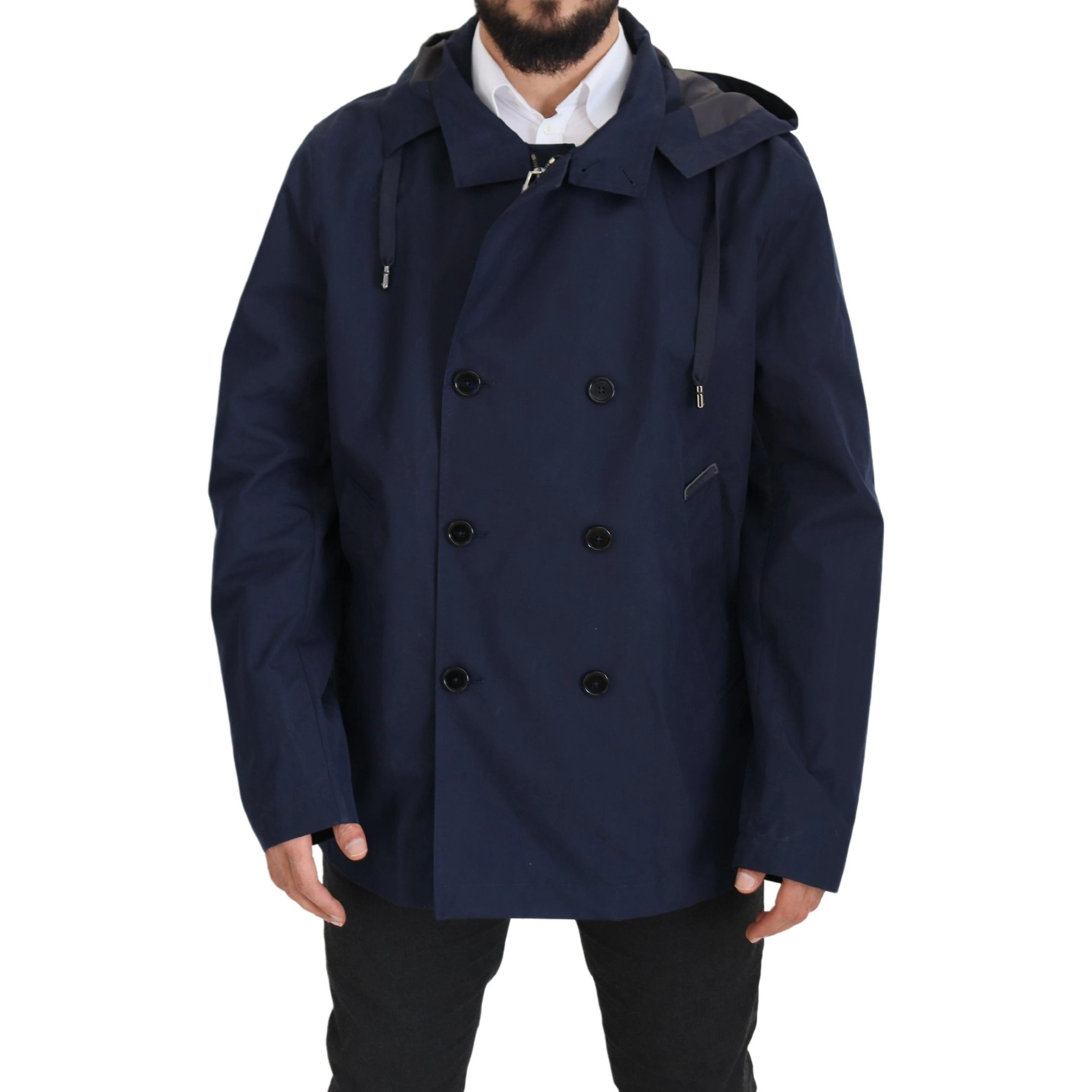 Blue Hooded Double Breasted Coat Jacket