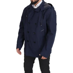 Blue Hooded Double Breasted Coat Jacket
