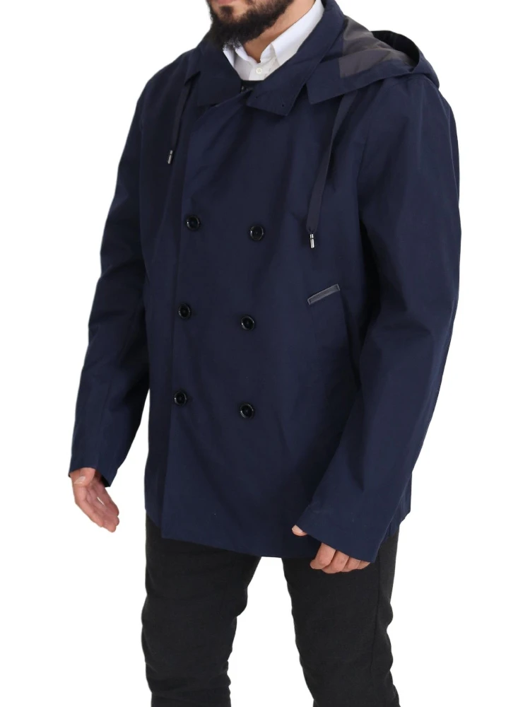 Blue Hooded Double Breasted Coat Jacket alternative