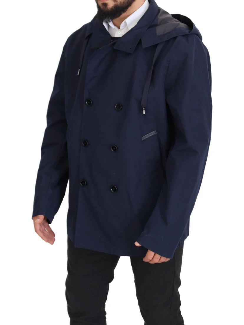 Blue Hooded Double Breasted Coat Jacket