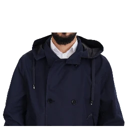 Blue Hooded Double Breasted Coat Jacket