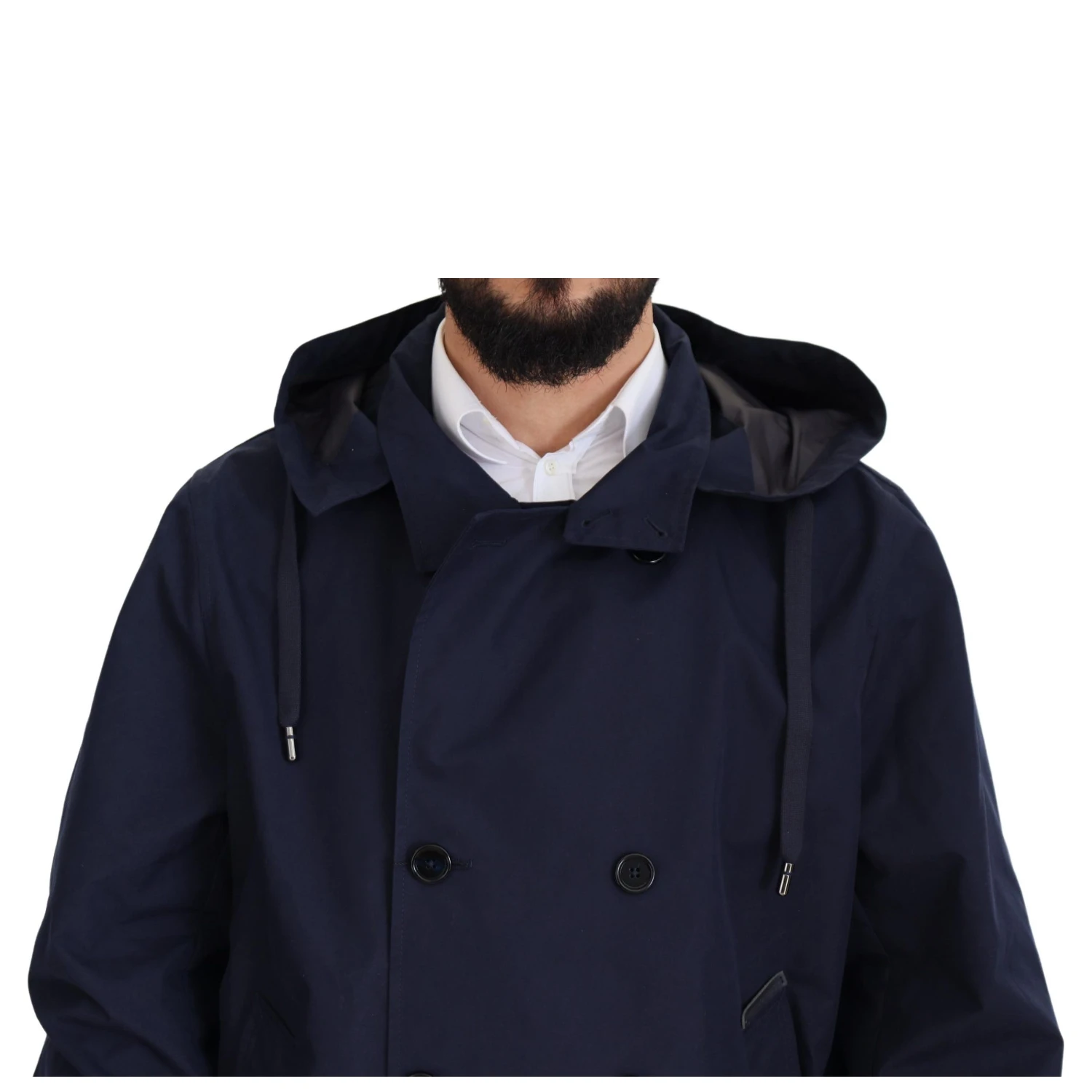 Blue Hooded Double Breasted Coat Jacket
