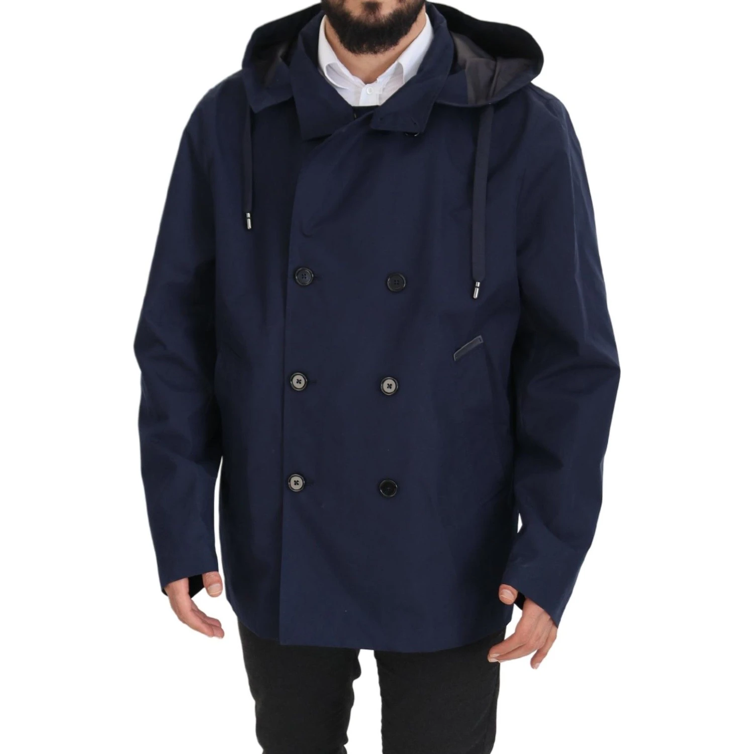 Blue Hooded Double Breasted Coat Jacket