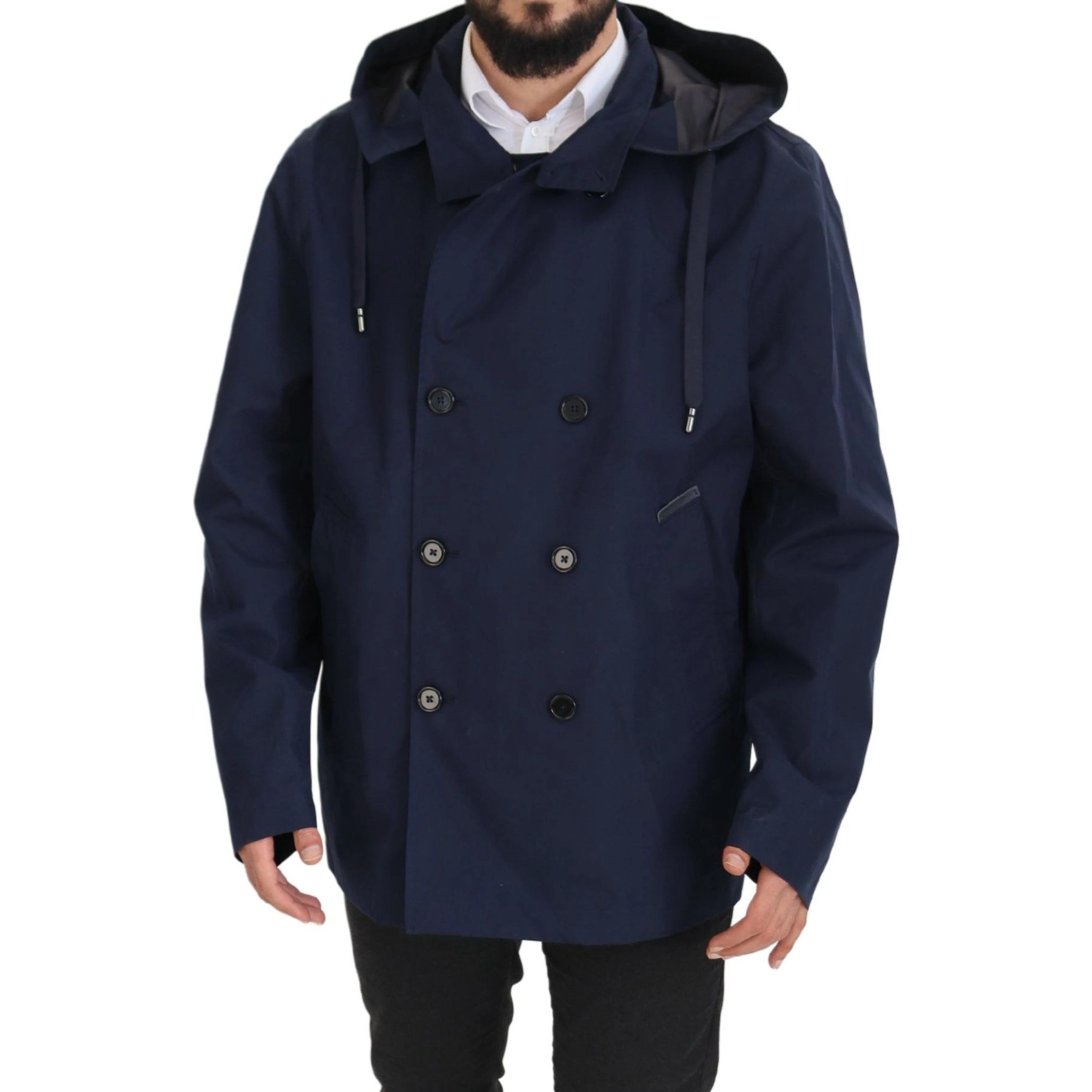 Blue Hooded Double Breasted Coat Jacket
