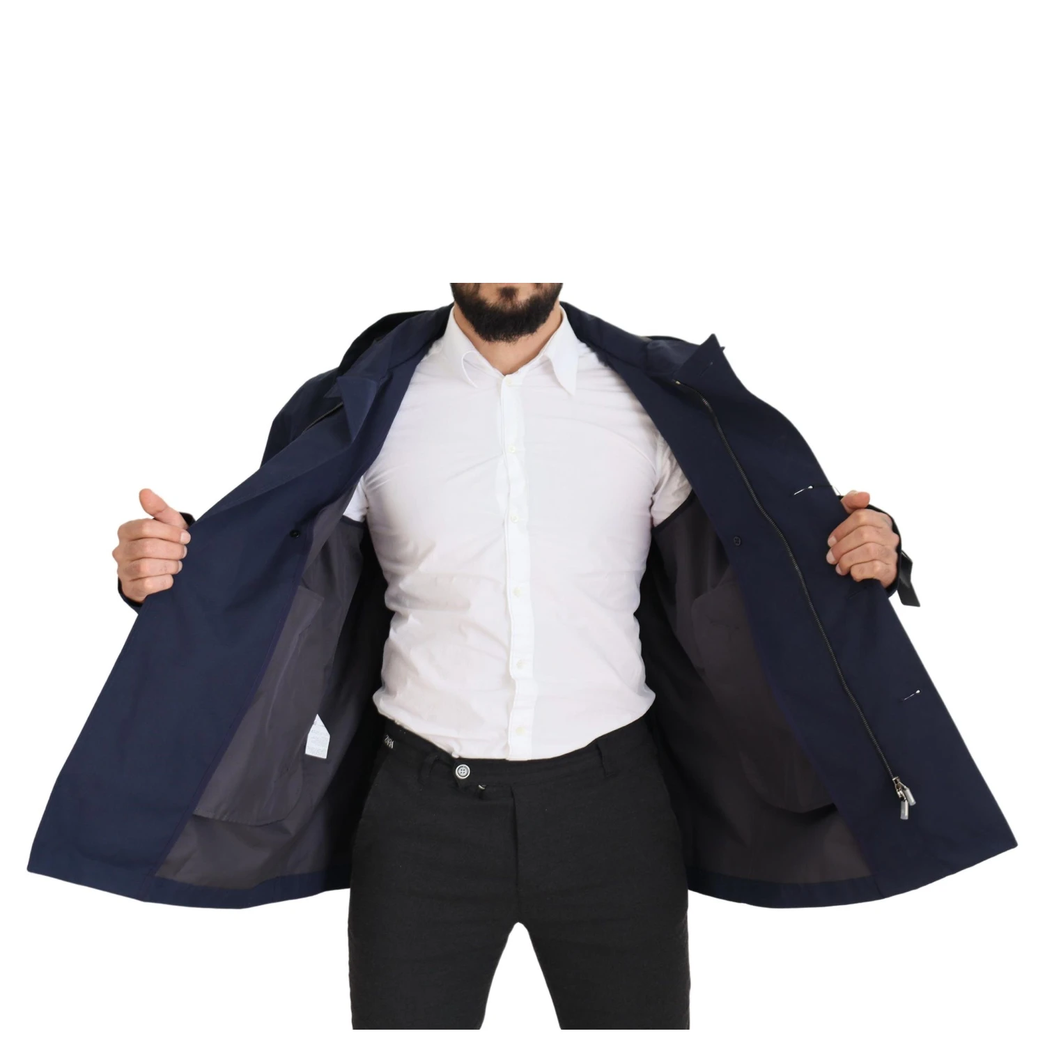 Blue Hooded Double Breasted Coat Jacket