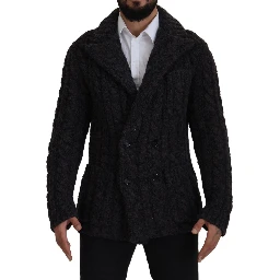 Black Wool Knit Double Breasted Coat Jacket