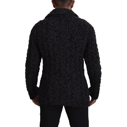 Black Wool Knit Double Breasted Coat Jacket