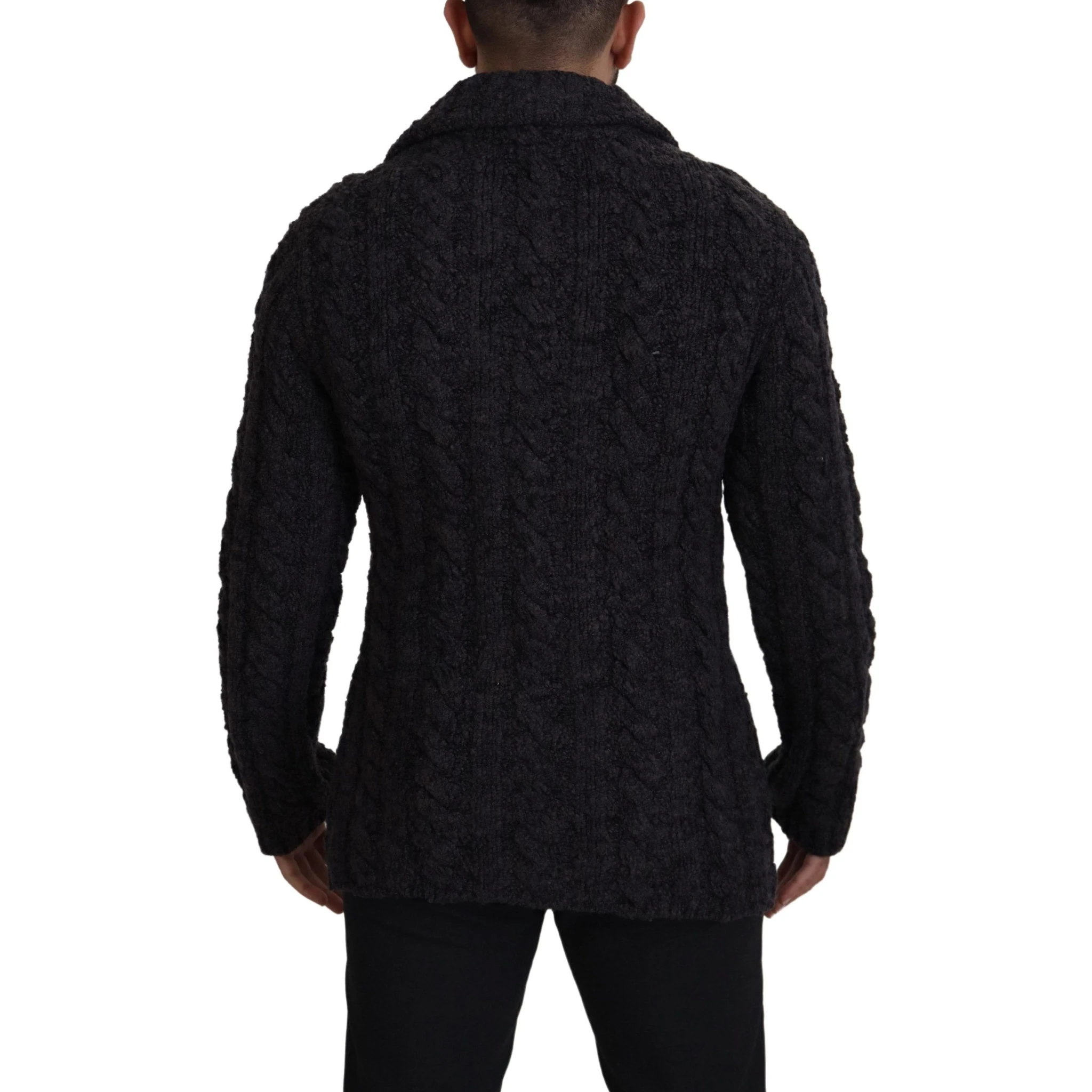 Black Wool Knit Double Breasted Coat Jacket