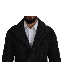 Black Wool Knit Double Breasted Coat Jacket