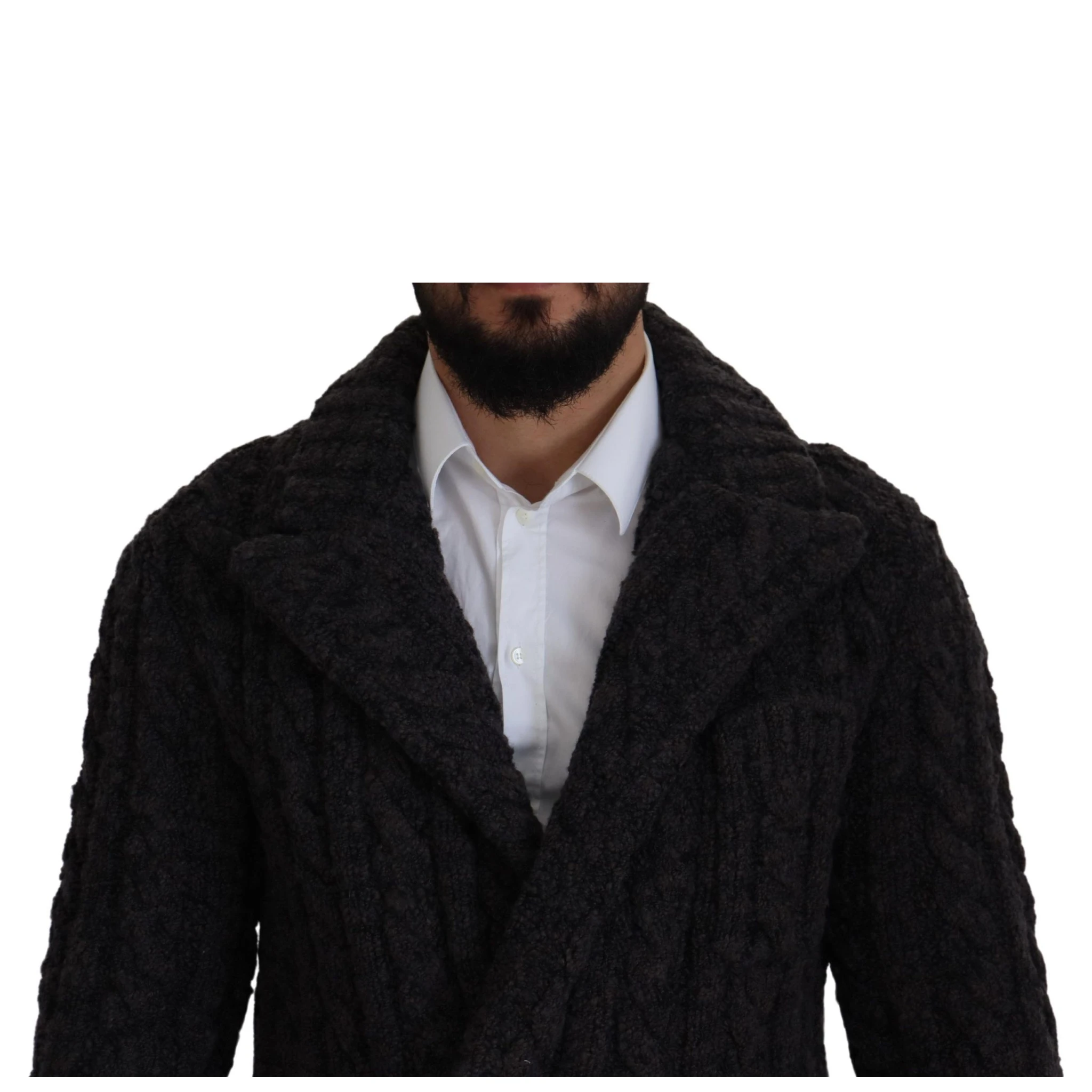 Black Wool Knit Double Breasted Coat Jacket