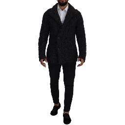 Black Wool Knit Double Breasted Coat Jacket