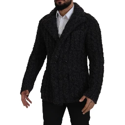 Black Wool Knit Double Breasted Coat Jacket