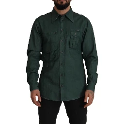 Dark Green Button Down Long Sleeves Shirt