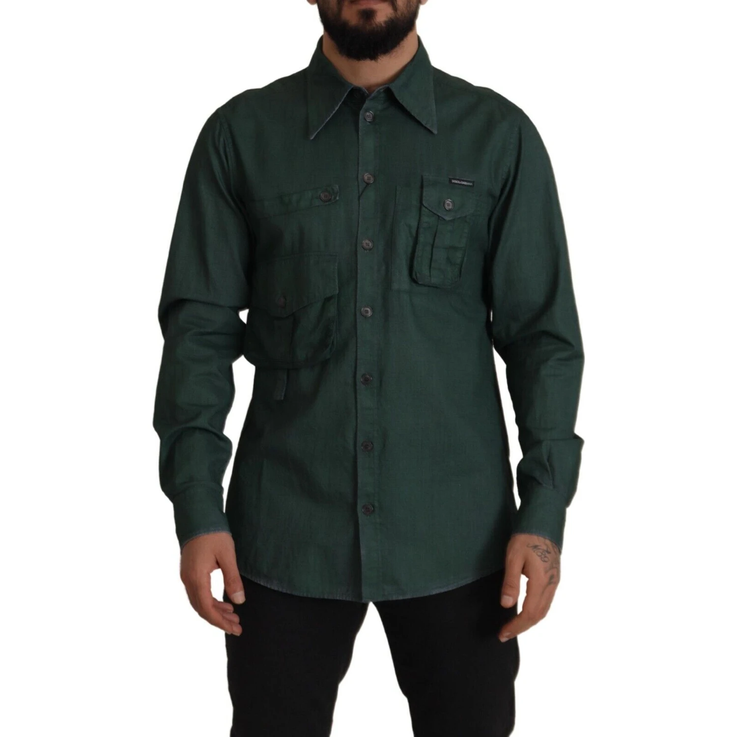 Dark Green Button Down Long Sleeves Shirt