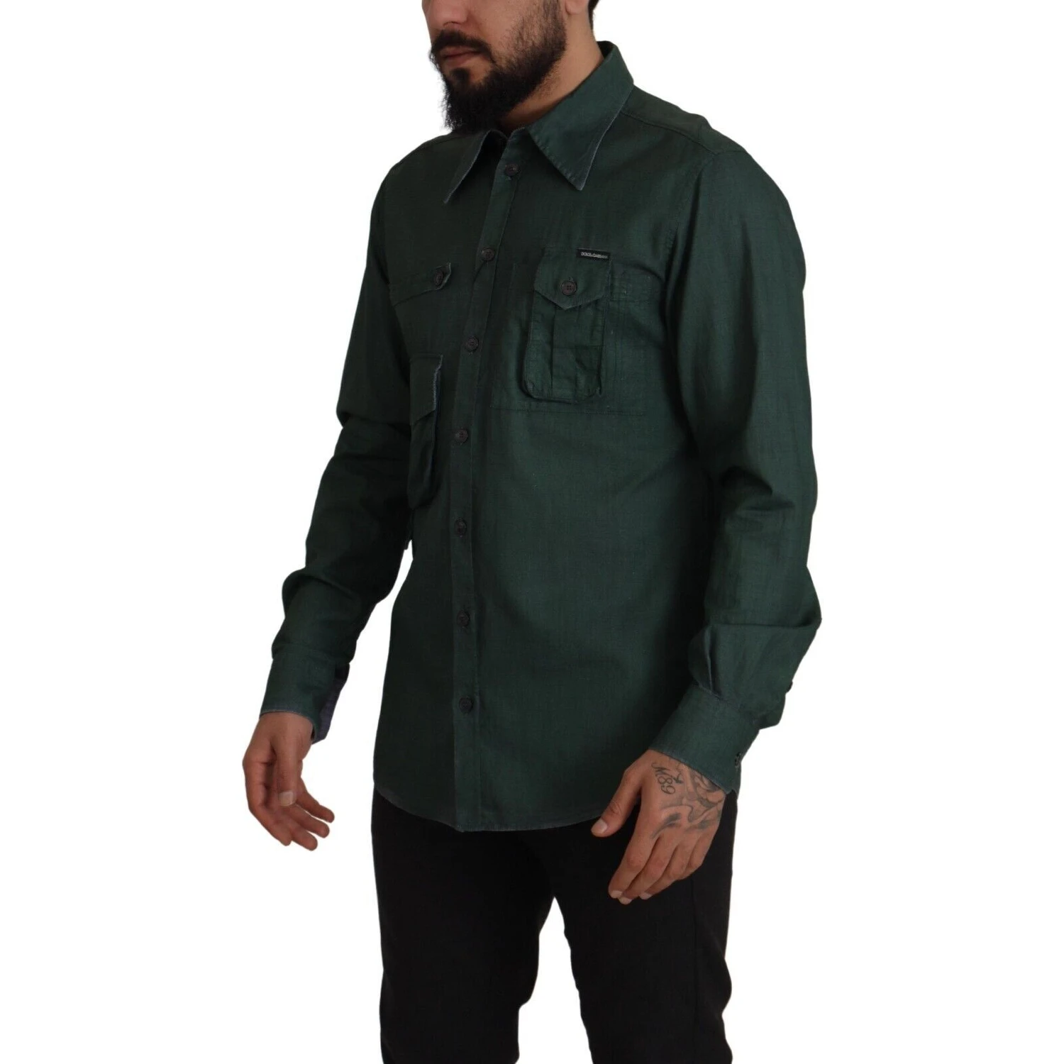 Dark Green Button Down Long Sleeves Shirt