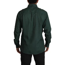 Dark Green Button Down Long Sleeves Shirt