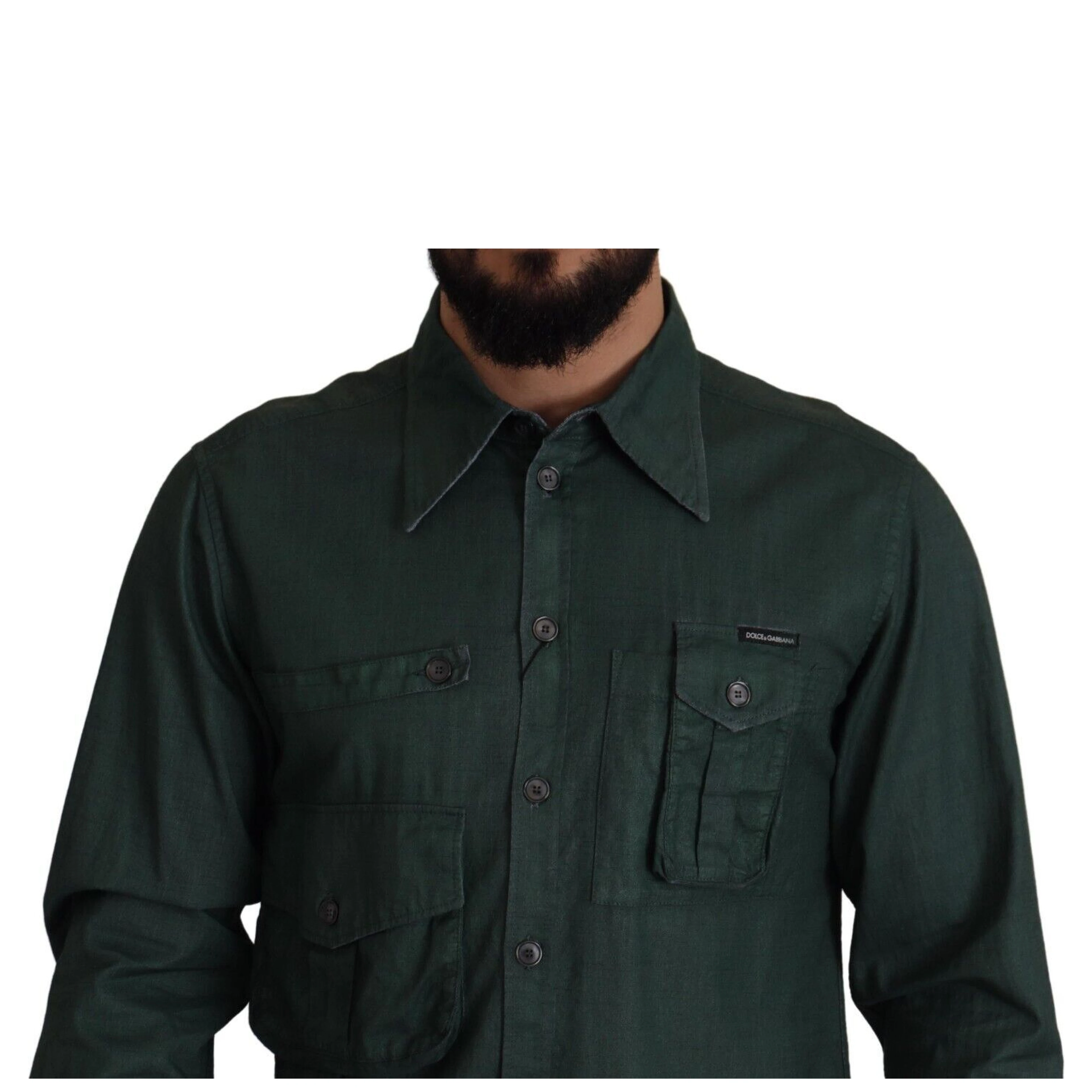 Dark Green Button Down Long Sleeves Shirt