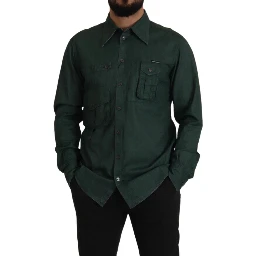 Dark Green Button Down Long Sleeves Shirt