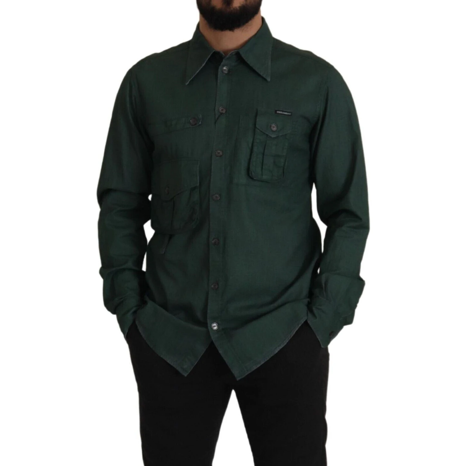 Dark Green Button Down Long Sleeves Shirt