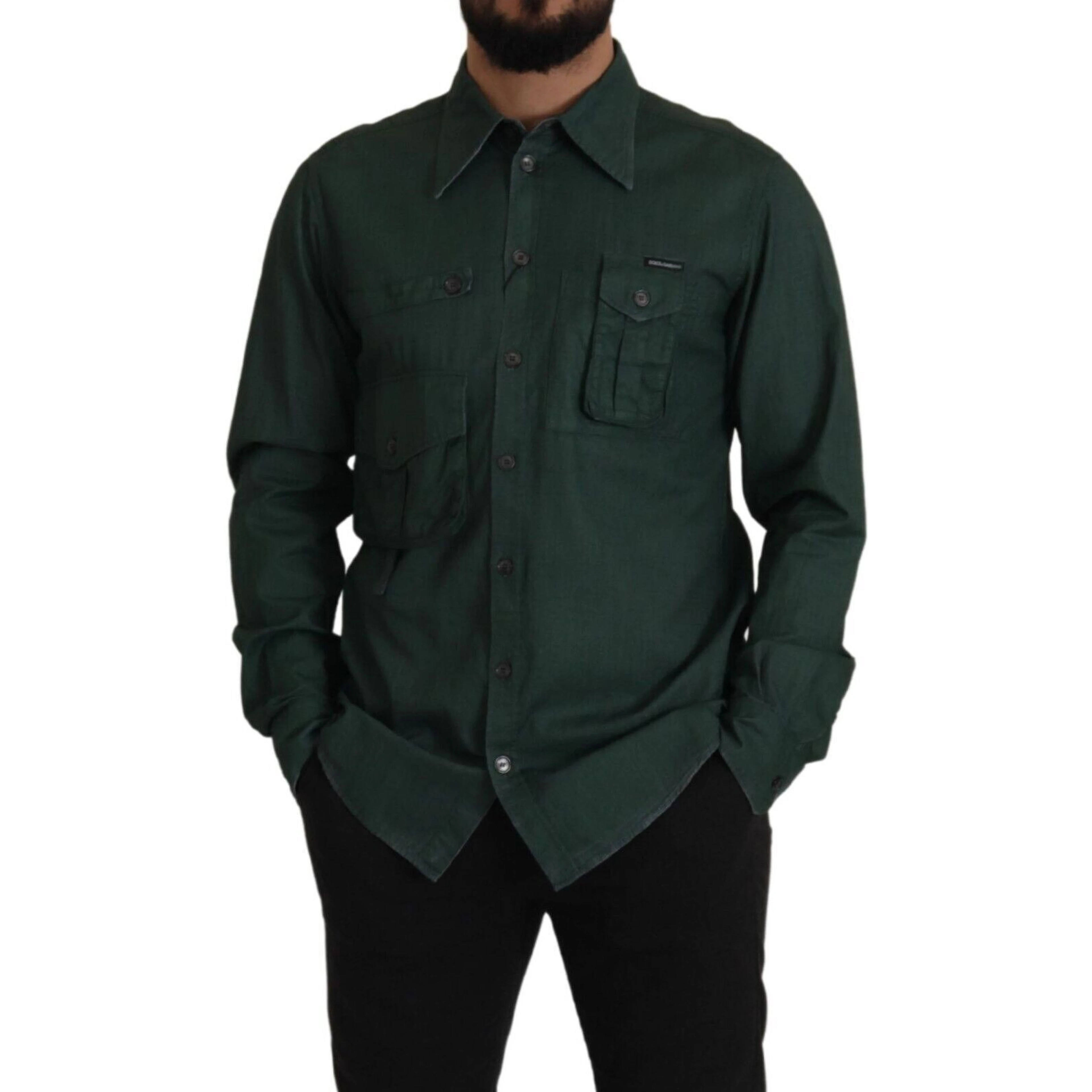Dark Green Button Down Long Sleeves Shirt