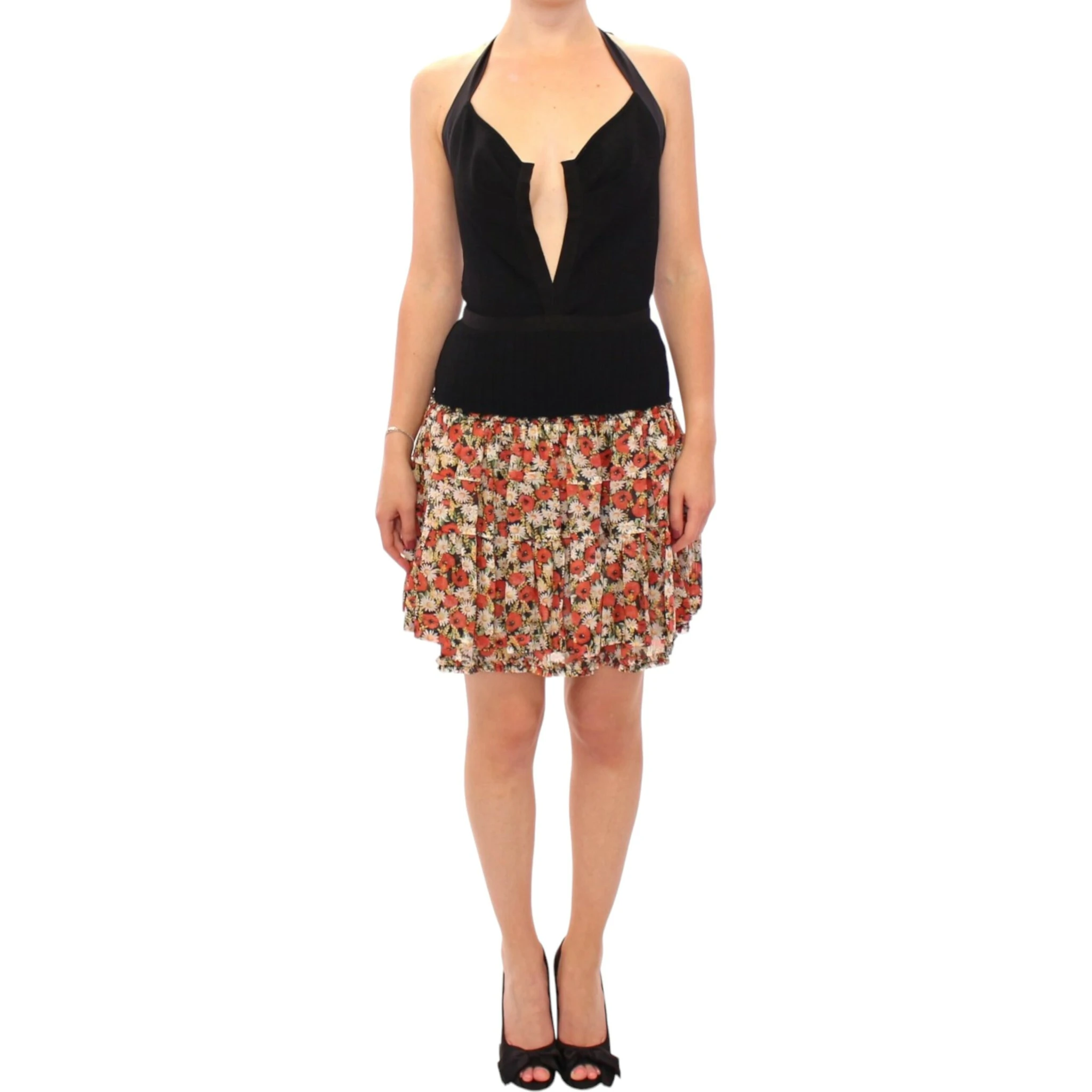 Multicolor floral bubble halterneck dress