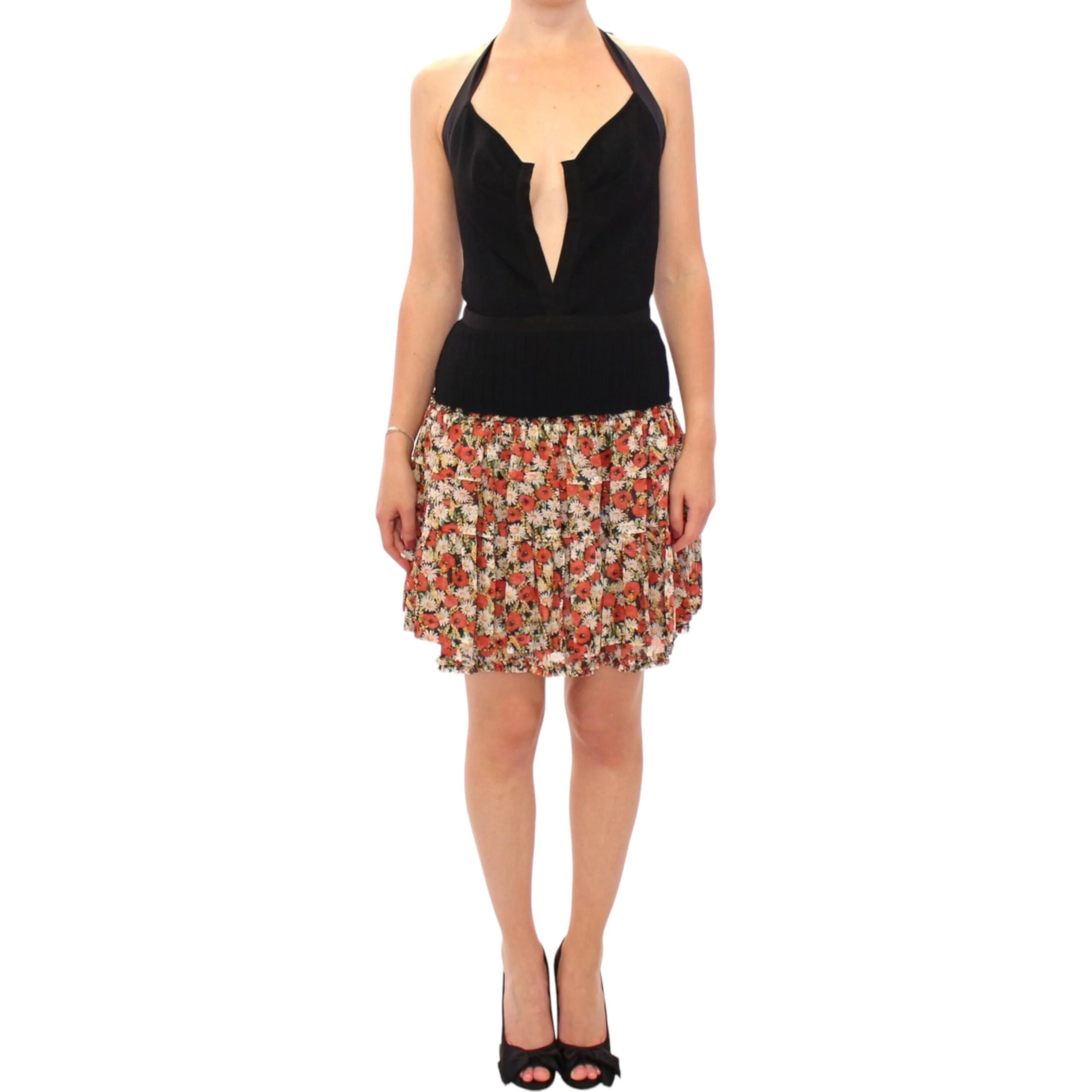 Multicolor floral bubble halterneck dress