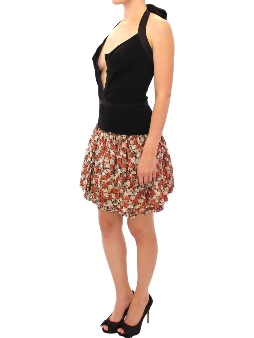 Multicolor floral bubble halterneck dress