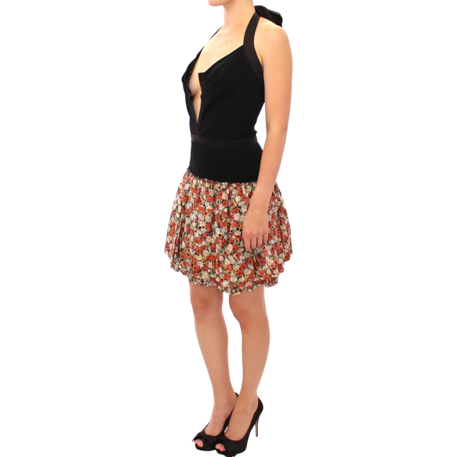 Multicolor floral bubble halterneck dress