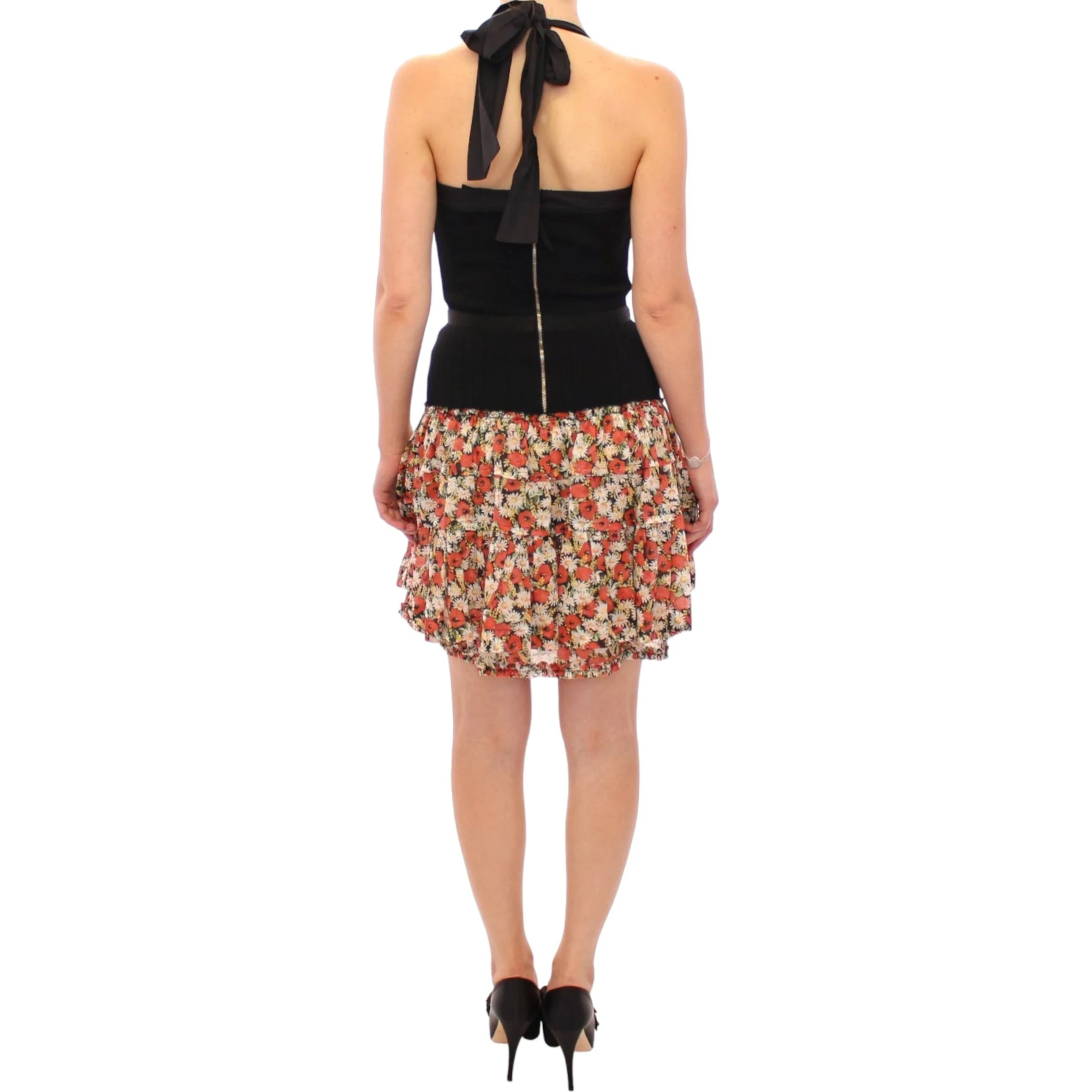 Multicolor floral bubble halterneck dress