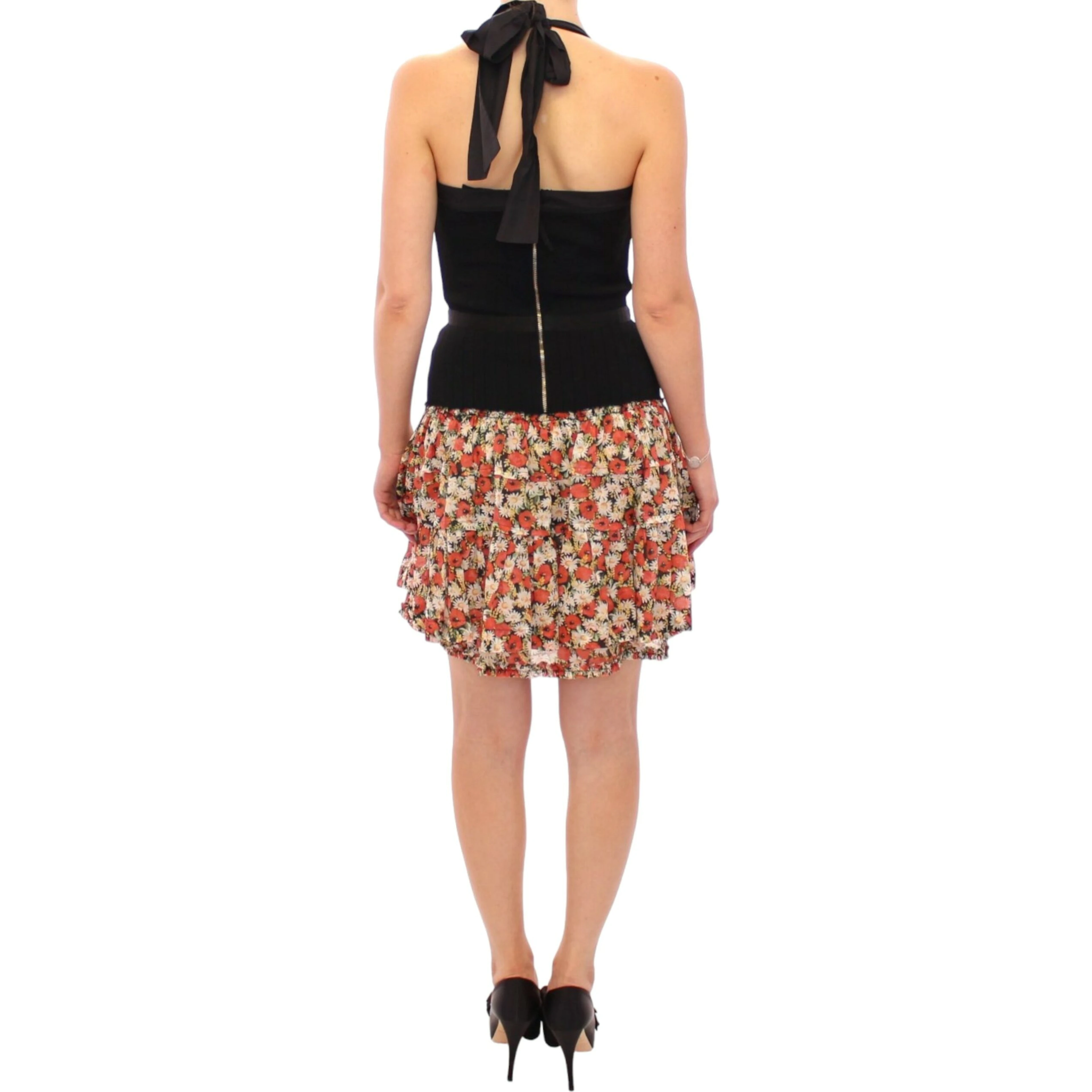 Multicolor floral bubble halterneck dress