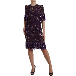 Purple floral lace crystal embedded dress
