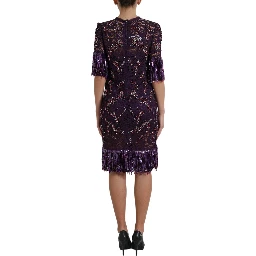 Purple floral lace crystal embedded dress