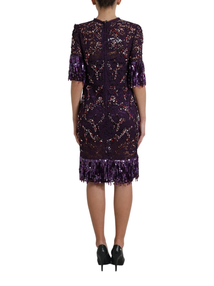 Purple floral lace crystal embedded dress alternative
