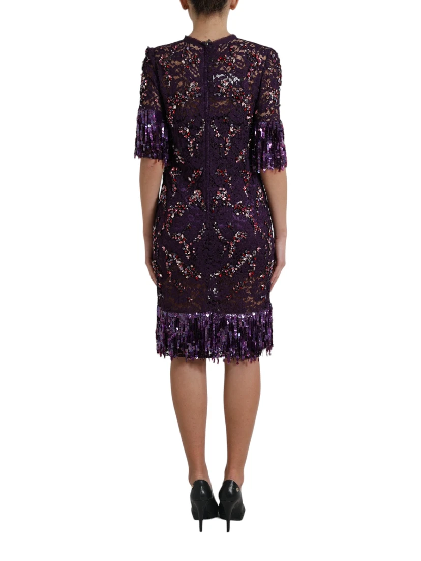 Purple floral lace crystal embedded dress