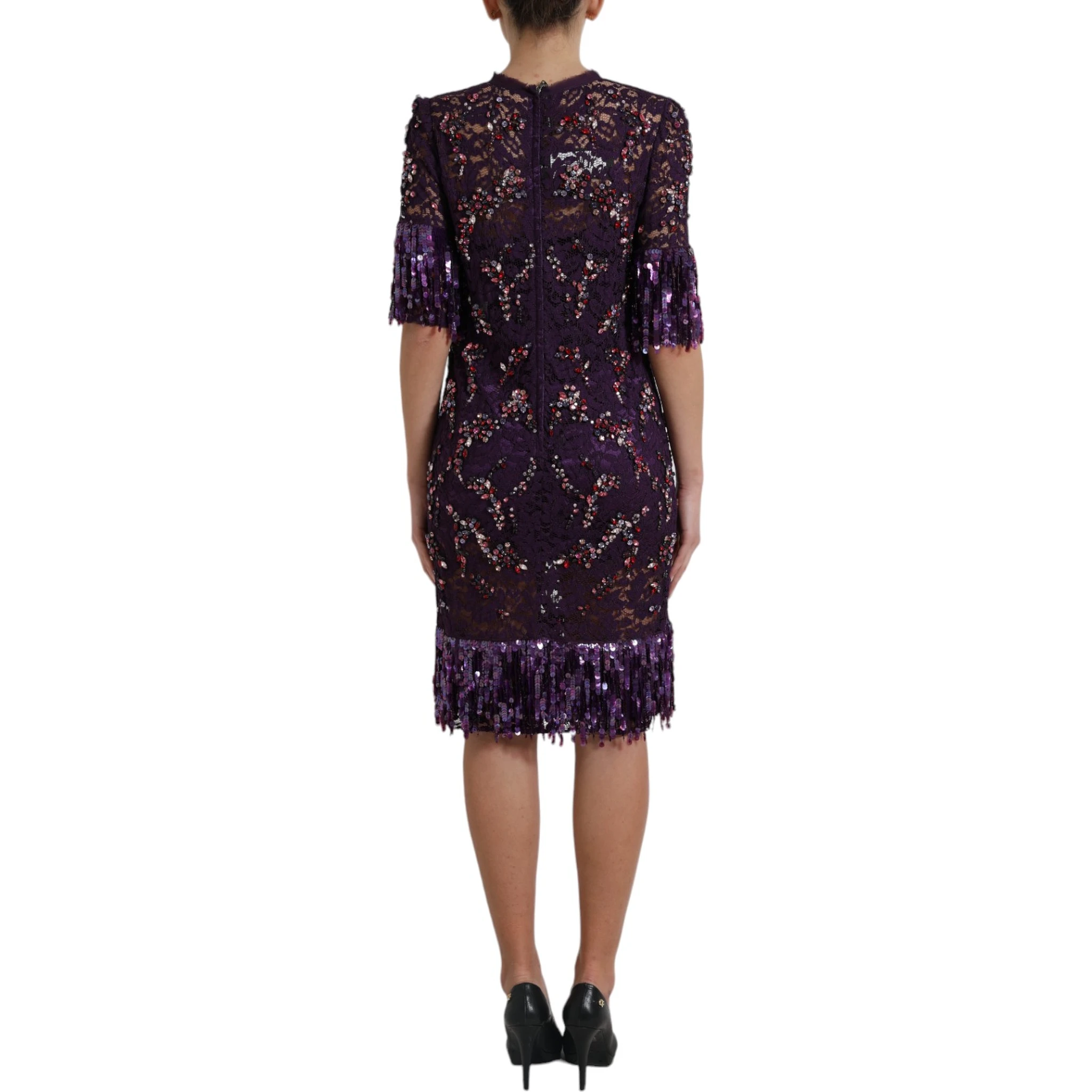 Purple floral lace crystal embedded dress