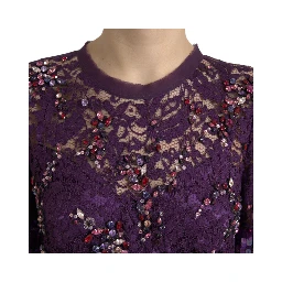 Purple floral lace crystal embedded dress