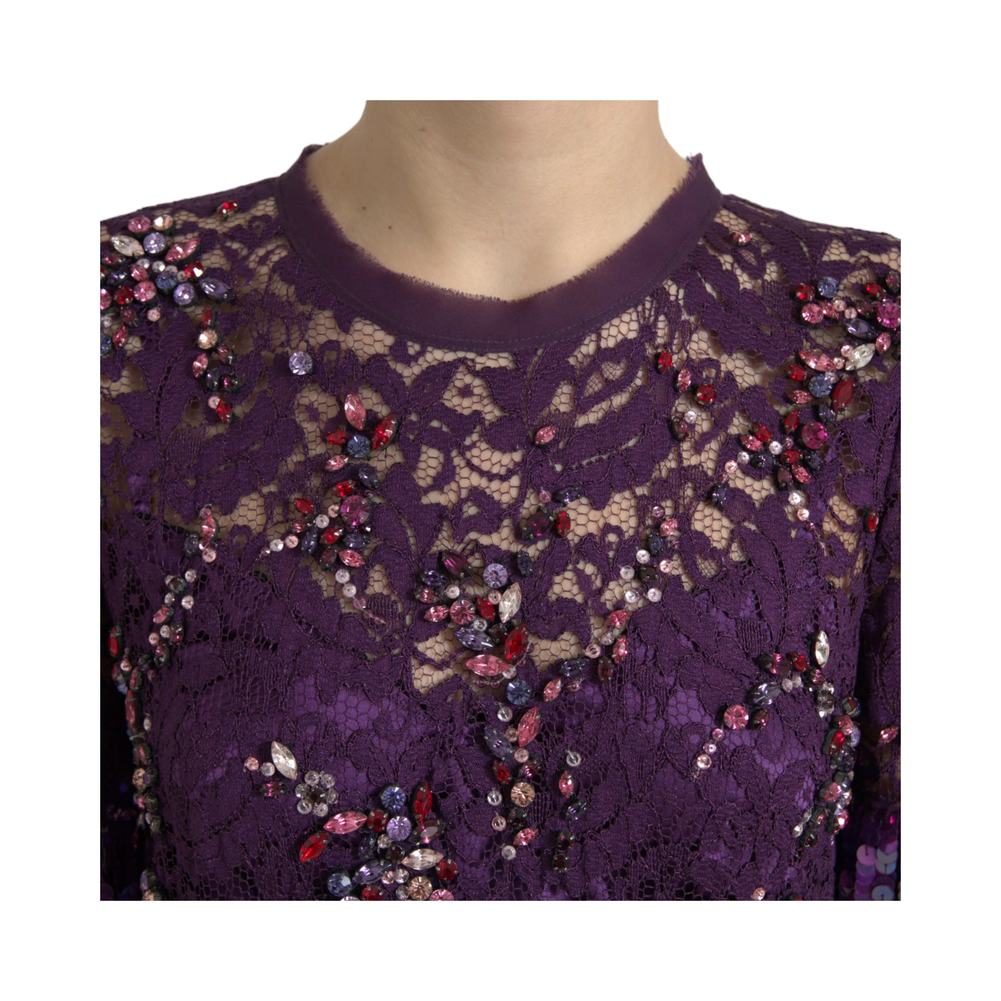 Purple floral lace crystal embedded dress